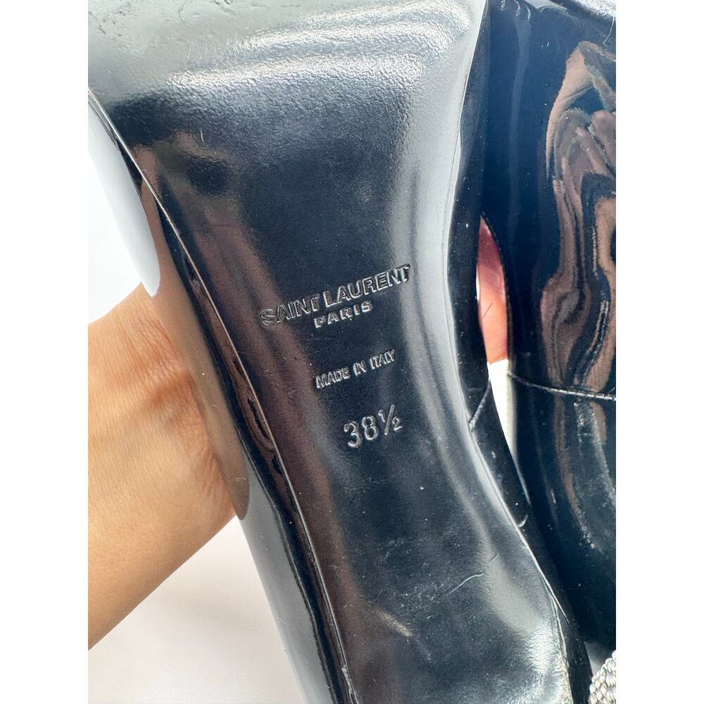 Saint Laurent Black Patent Leather Crystal Bow Runway Heels Pumps EU 38.5 - Picture 8 of 13